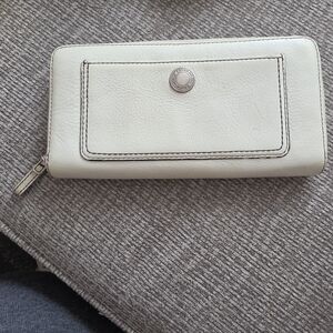 Coach Cream Zip-Around Leather Wallet with Front Snap Pocket